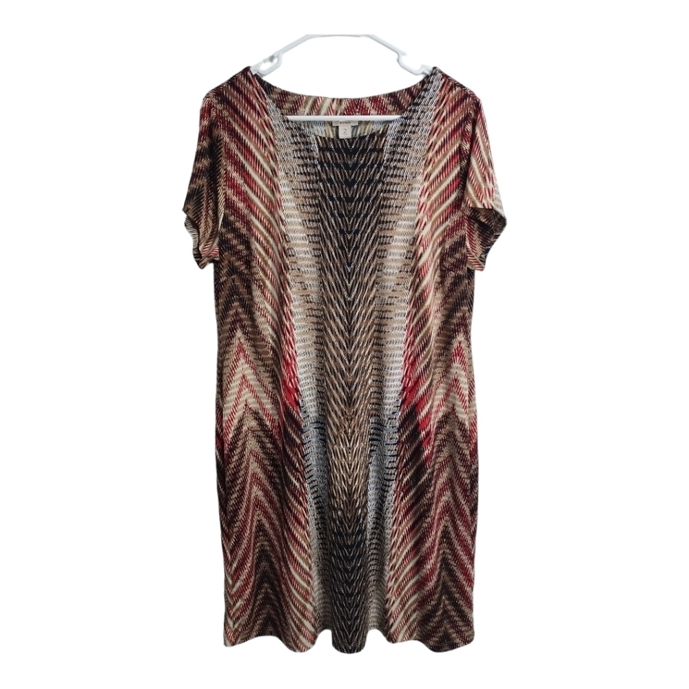Chicos Easywear Slinky Knit Stretchy Travel Beach Vacation Shift Mini Dress Sz L
